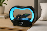 Lampe Ambiance Intelligente 6-en-1 | LED RGB, Charge Sans Fil 15W, Haut-Parleur Bluetooth & Télécommande