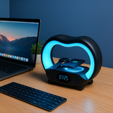 Lampe Ambiance Intelligente 6-en-1 | LED RGB, Charge Sans Fil 15W, Haut-Parleur Bluetooth & Télécommande