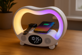 Lampe Ambiance Intelligente 6-en-1 | LED RGB, Charge Sans Fil 15W, Haut-Parleur Bluetooth & Télécommande